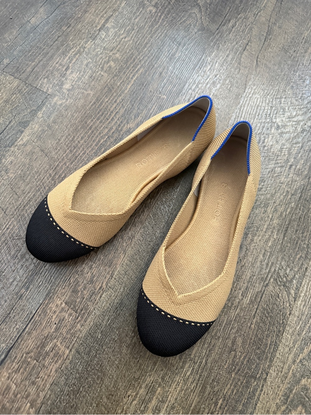 Rothy's Tan and Black Cap-Toe Ballet Flats 8.5 Office Work
